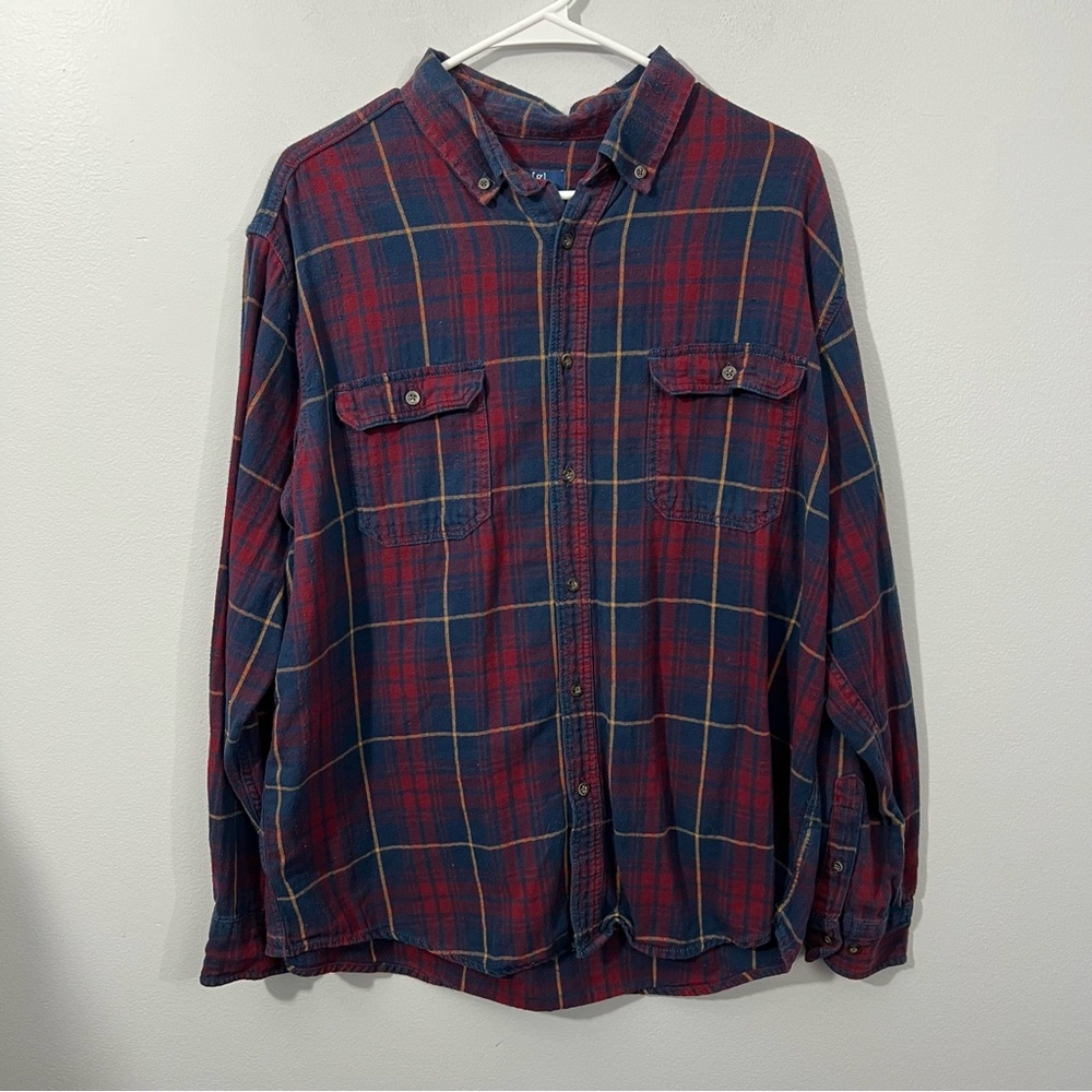 George Men's Red and Blue Plaid Button-Down Shirt